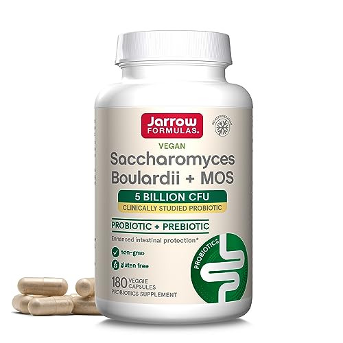 Saccharomyces Boulardii Probiotics + MOS 5 Billion CFU Probiotic Yeast for Intestinal Health Support, Gut Health Supplements for Women and Men, 180 Veggie Capsules, 180 Day Supply