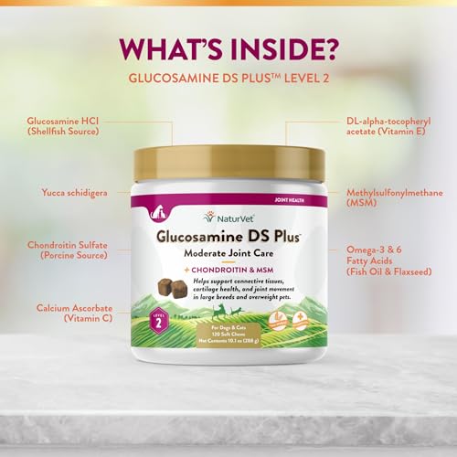 – Glucosamine DS Plus - Level 2 Moderate Care – Supports Healthy Hip & Joint Function – Enhanced with Glucosamine, MSM & Chondroitin – for Dogs & Cats–120 Soft Chews