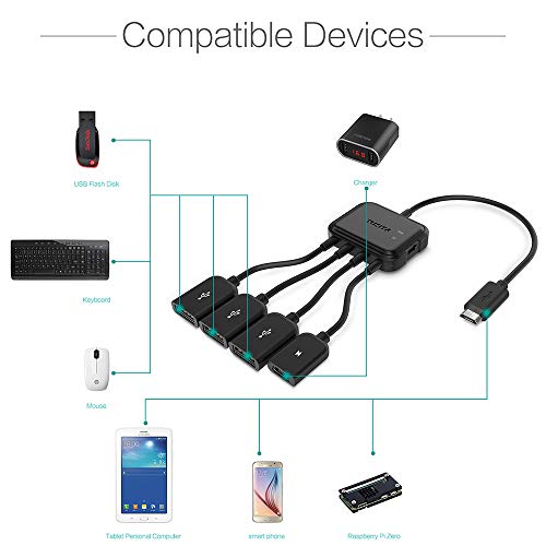 Micro USB HUB Adaptor with Power, 3-Port Charging OTG Host Cable Cord Adapter Compatible with Raspberry Pi 2 3 Pi Zero Android Smart Phone Tablet Samsung Galaxy HTC Sony Google LG/Linux