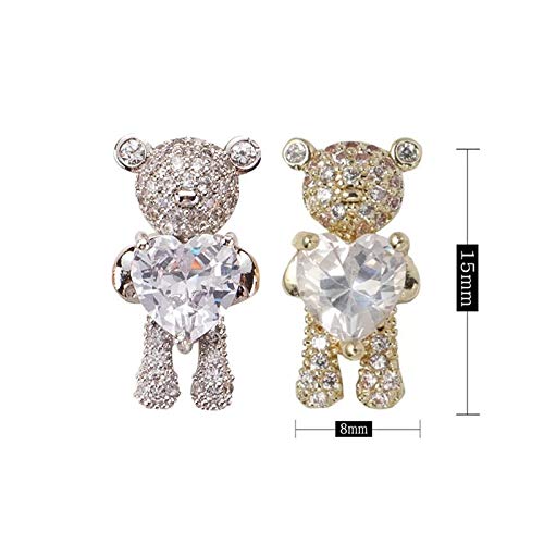10 Pcs Shiny Zircon Alloy Bear 3D Nail Art Decorations With Heart Crystal Luxury Jewelry Manicure Design Accessories