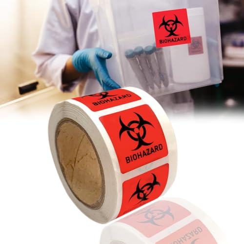 Biohazard Danger Safety Warning Label - 1x1 Waterproof Self Adhesive Decal Sign Sticker, High Temp Resistance, Long Lasting (250 Pcs/Roll)