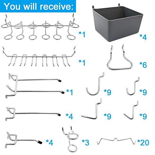 Pegboard Hooks Assortment with Pegboard Bins, Peg Locks, for Organizing Various Tools, 80 Piece