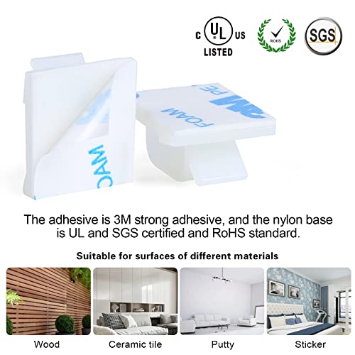 3/4” Adhesive Cable Wire Clips White 60pcs, Cable Staples Outdoor Cable Management Wire Organizer Cord Holder for Under Desk, Car, Wall, TV PC Ethernet Cable