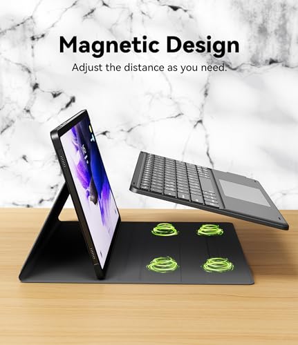 Samsung Galaxy Tab S7 Fe (5G) Case with Keyboard, Tab S8 Plus S7 Plus, DIY 7 Color Backlit, Smart Touchpad, Detachable Magnetic Keyboard Case with S Pen Holder, Black