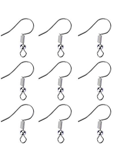 200 Pcs Silver Stainless Steel Ball & Coil Earring Hooks/Fish Hooks/Ear Wire for DIY Jewelry Making, Wire Hooks Jewelry Wire Earring Parts for Jewelry Making