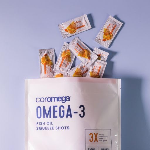Omega 3 Fish Oil Supplement, 650mg of Omega-3s with 3X Better Absorption Than Softgels, Orange Flavor, 90 Single Serve Squeeze Packets