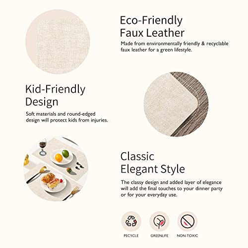 Faux Leather Placemats Set of 6 - Waterproof - Wipe Clean - Heat Resistant - Anti Slip Dining Table Place Mats, Suitable for Indoor & Outdoor Use, 17’’×12’’, Beige