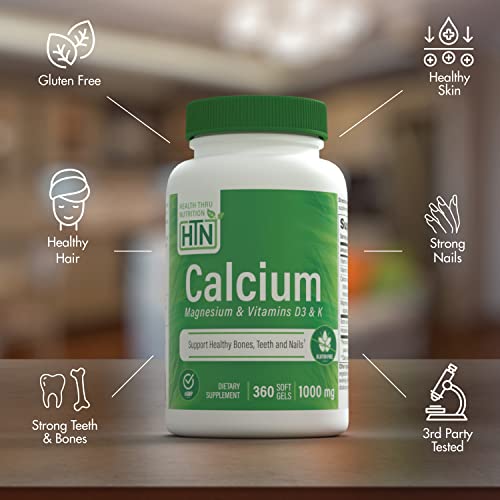 Calcium 1000mg and Magnesium 400mg with Vitamin D3 & K 360 Softgels (4 Month Supply)