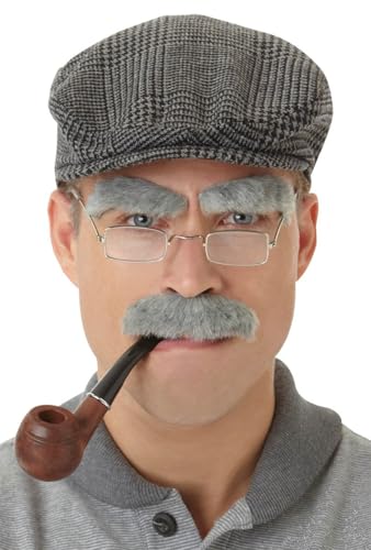 Gray Old Man Moustache & Eyebrows - 1 Set, Fits Most Teens and Adults - Perfect for Wacky Parties & Stage Performances