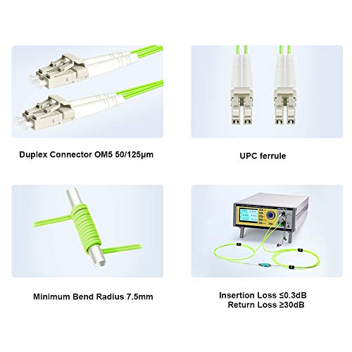 0.2M OM5 LC to LC Fiber Patch Cable, Cable Length Options: 0.2m-20m, 40GB/100GB Duplex LC-LC 50/125um Multimode Fiber Optic Cables LSZH - 0.2M(7inch)