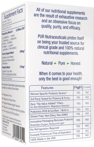 Woman's Clinical Grade Probiotics * 12 Billion CFUs/Serving * 10 Strains * Built-in Prebiotic * 60 Daily Capsules - 2 Month Supply * All Natural 100% Made in USA