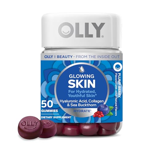 Glowing Skin Collagen Gummy, Hydrated, Youthful Skin, Hyaluronic Acid, Sea Buckthorn, Chewable Supplement, Berry, 25 Day Supply - 50 Count