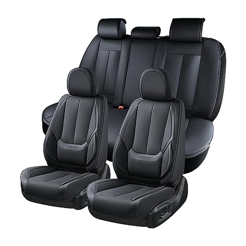 Car Seat Covers Full Set, Seat Covers for Cars, Black Car Seat Cover, Car Seat Protector Waterproof, Nappa Leather Car Seat Cushion, Car Seat Covers Front Seats and Back Fit for Most Cars