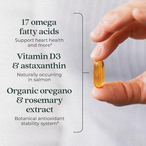 Wholemega Fish Oil Supplement - Wild Alaskan Salmon Oil with Omega-3 + Vitamin D3 + Astaxanthin + Sustainably Caught - 120 ct, 1000mg Softgels