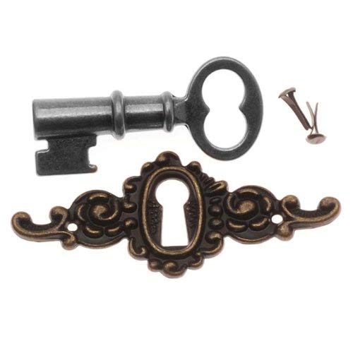 Metal Locket Keys with Fasteners, 4 Keys and 4 Keyholes per Pack, Various Sizes, Antique Finishes, TH92822
