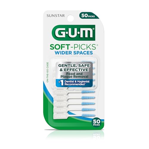 Soft-Picks Wider Space, Easy to Use Dental Picks for Teeth Cleaning and Gum Health, with Convenient Carry Case, Dentist Recommended Dental Picks, 50ct