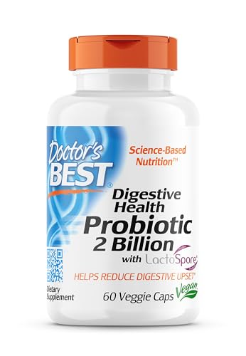 Doctor's Best Digestive Health Probiotic 2 Billion with Lactospore, Non-GMO, Vegan, Gluten Free, Soy Free, 60 Veggie Caps (DRB-00464)
