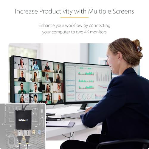 Dual-Monitor DisplayPort 1.2 Splitter, DP to 2x DP Multi-Monitor Adapter, 4K 30Hz/1080p 60Hz MST Hub for Windows
