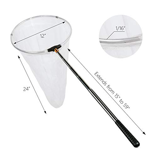 Insect and Butterfly Net with 12 Ring, 24 Net Depth, Handle Extends to 59 Inches for Adults and Kids (12 Ring, 59 Handle)