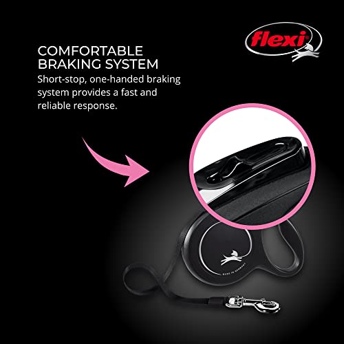 New Classic Cord Retractable Dog Leash for Medium Dogs up to 44 lbs. – 26 ft., Black | Tangle-Free Pet Walking Leash with One-Handed Brake, Pause, Lock | German Quality Product