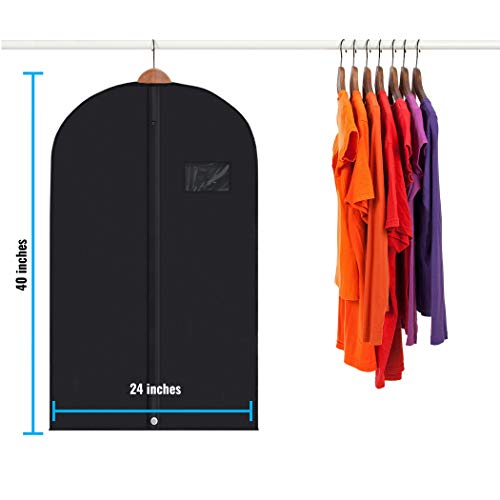 40 Black Garment Bags Suit Bag for Travel & Clothing Storage of Dresses, Shirts, Fur Coats, Jackets & Dance Costumes - Hanging Suit Cover for Men & Women Closet Storage Garment Protector