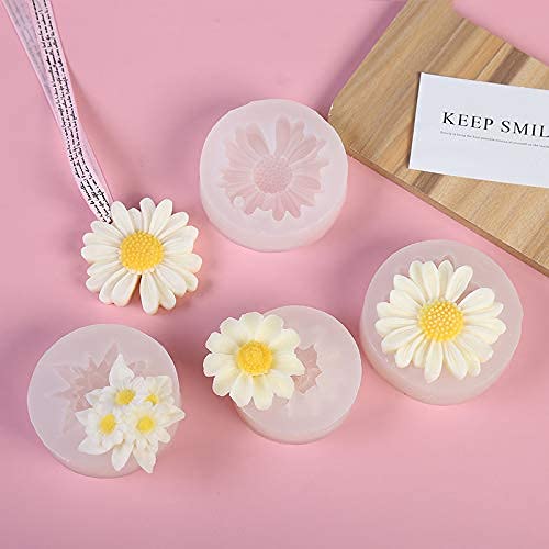 4 Pack Flower Mold Resin Mold Chamomile with Hole/Single Chamomile Flower/Four Daisy Flower in One/Single Daisy Flower Silicone Mold for Resin Candle Mold Flower Decoration Mold