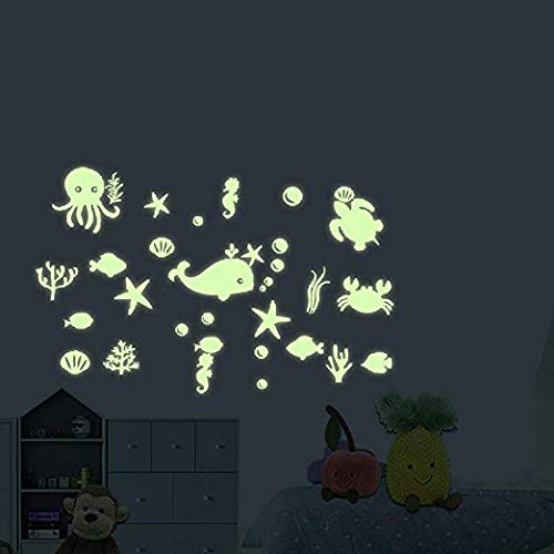 Sea Fish Wall Stickers Glow in The Dark Ocean Decal Decorations Peel DIY Wall Stickers for Kids Girls Bedroom Home Nursery Room Wall Mural Decor