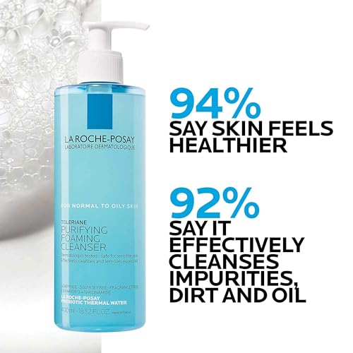Toleriane Purifying Foaming Facial Cleanser, Oil Free Face Wash for Oily Skin and for Sensitive Skin with Niacinamide, Pore Cleanser Won’t Dry Out Skin, Unscented
