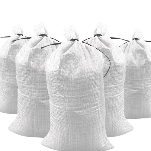 Heavy Duty Sand Bags with Tie Strings Empty Woven Polypropylene Sand-Bags for Flood Control with 1600 Hours of UV Protection, 50 lbs Capacity, 14x26 inches, White, Pack of 10