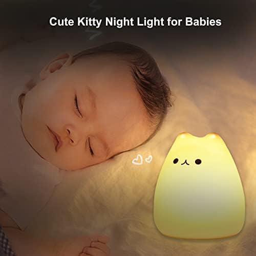 Cute Cat Lamp, Night Light for Girls Bedroom, Kitty Lamp Birthday Gifts for Kids Baby Toddler Teen Portable Silicone Kawaii Nightlight Nursery Room Decor (Battery Cat)