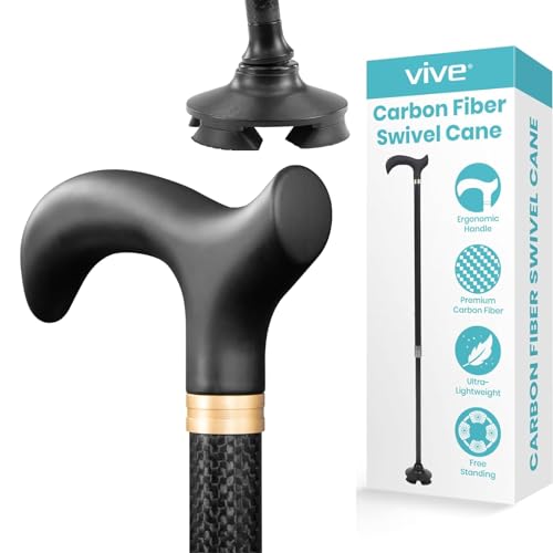 Ultra-Lightweight Quad Cane with Pivot Base - Carbon Fiber Weighs Only 11 oz - Self Balancing Lightweight Walking Stick for Women, Men - Non-Slip Tips - Mobility Aid for Seniors, Adults, Balance