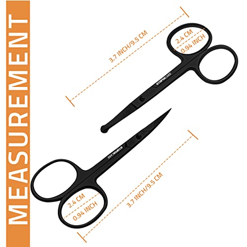 Eyebrow Scissors, Small Scissors for Men and Women - Curved and Rounded Nose Hair Scissors for Grooming Mustache, Beard, Eyelashes, Ear Hair Trimming- Professional Stainless Steel - Black