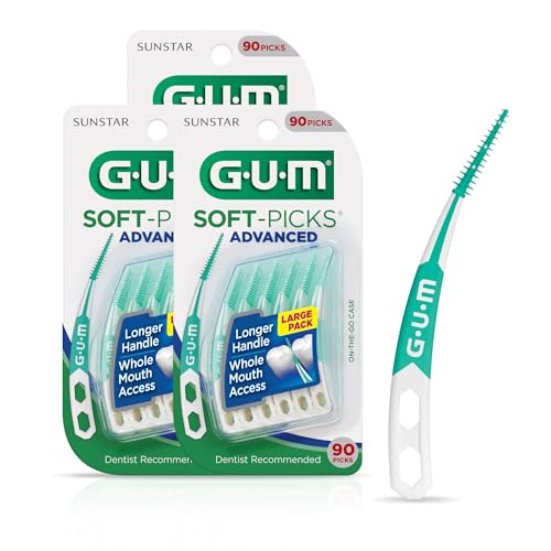 Soft-Picks Advanced, Easy to Use Dental Picks for Teeth Cleaning and Gum Health, Disposable Interdental Brushes with Convenient Carry Case, Dentist Recommended Dental Picks, 90ct (3pk)