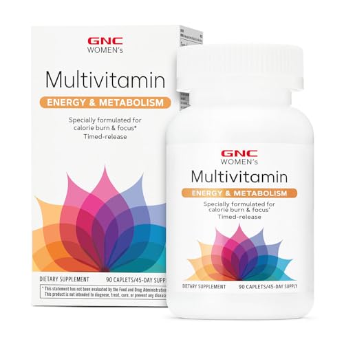 Women’s Energy and Metabolism Multivitamin Caplets, Clinically Proven, Calorie Burn, Focus, 100mg Caffeine, Active Nutrition, Immune, Bone, Beauty, Iron, Biotin, Timed Release, 90 ct