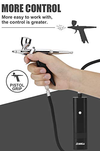 AHPPro High Pressure Cordless Airbrush Kit, Portable Airbrush Compressor,Connect Air hose Compressor for Makeup,Cake Decoration,Barber, Painting Model,Painting Nail Black