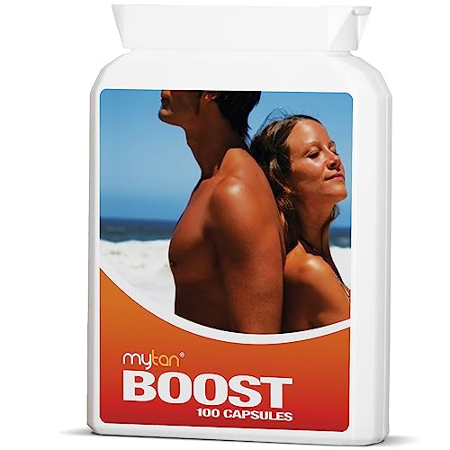Boost Tan Pills | 100 Capsules | Sun Tan Accelerator | Natural Tanning Supplement | Tyrosine, Copper Multivitamin | 25-Day Extended Holiday Supply