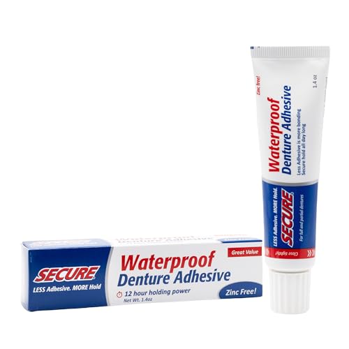 Waterproof Denture Adhesive - Zinc Free - Extra Strong Hold For Upper, Lower or Partials - 1.4 oz
