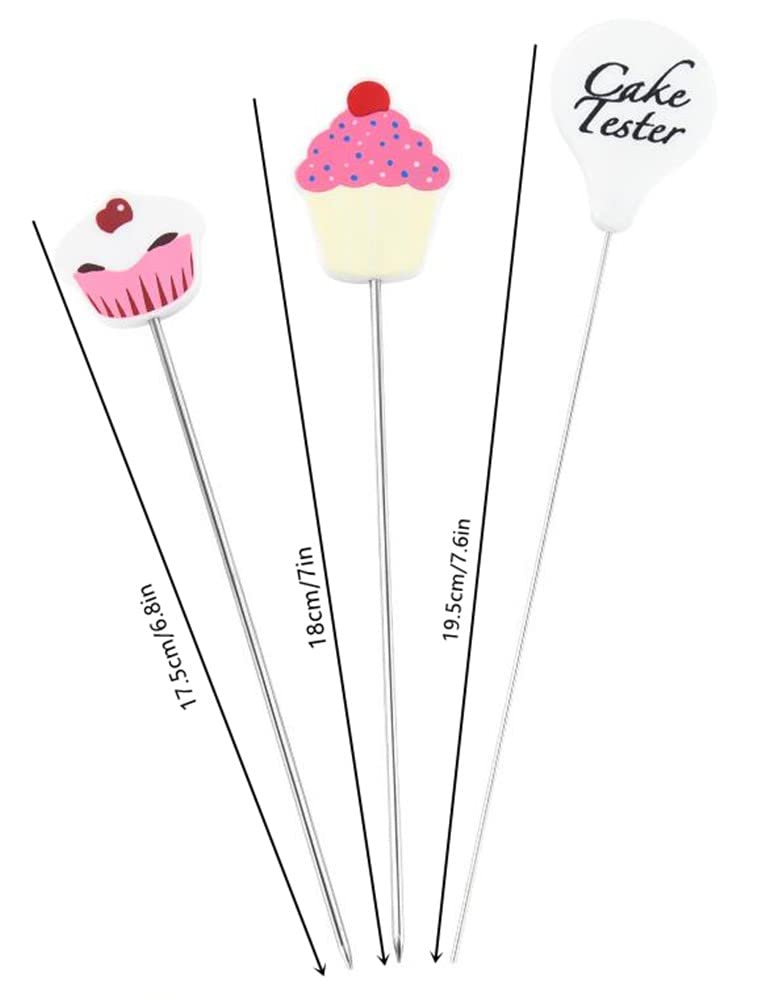 3Pcs Stainless Steel Cake Tester Reusable Metal Cake Probe Cake Testing Needle Home Bakery Muffin Bread Cake Tester Probe Skewer Pin Needle Kitchen Baking Assistant Tool,7.5 Inches