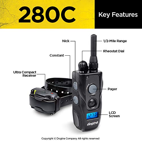 280C Remote Training E-Collar - 1/2 Mile Range - 127 Static Stimulation Levels, Vibration, LCD Screen, Rechargeable, Waterproof, Electric Dog Collar for Obedience Training of Small, Medium Dogs