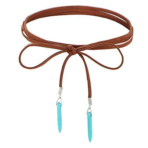 Bohemian Long Choker with Turquoise Pendant Sexy Rock Handmade Vintage Necklace Women Accessories (brown)