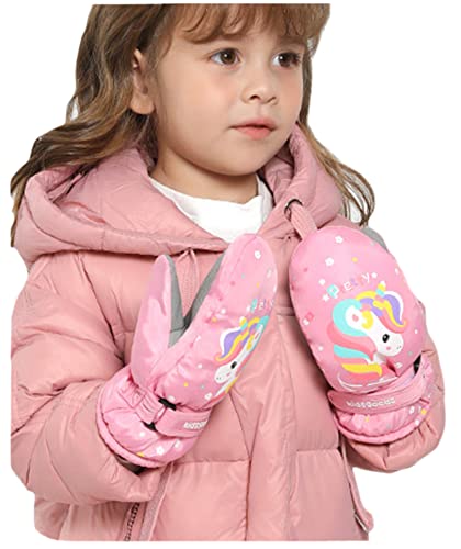 Cute Unicorn Kids Boys Girls Winter Mittens Waterproof Warm Fleece Lined Thermal Snow Ski Mitten Gloves Age 2-7, Star Pink(2-7yrs), One_Size
