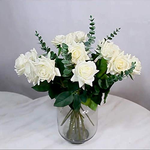 5 Pcs Real Touch Leaf Artificial Eucalyptus Stem Faux Eucalyptuses Wedding Bouquet Centerpiece Home Decor (Green)