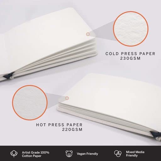 Etchr A5 Landscape Sketchbook - Cold Press Mixed Media 100% Cotton Sketchbook - Hardcover Drawing Book - Hardcover Sketchbook 5.8”x8.3 with 52 Pages - Sketch Pad with Customizable Cover