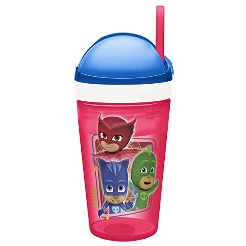 PJ Masks ZakSnak All-In-One Drink Tumbler + Snack Container For Toddlers – Spill-proof 4oz Snack Container Screws Securely Onto 10oz Tumbler With Accessible Straw, PJ Masks
