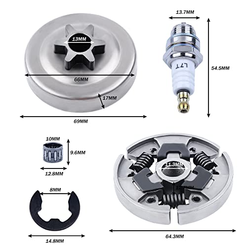 Chainsaw 7pcs Kit Sprocket Clutch Drum 3/8 for Stihl 017 018 021 023 MS170 MS180 MS210 MS230 MS250 Replacement Parts with Needle Bearing Washer E-Clip Worm Gear for 1123 640 2003, 1123 640 2073