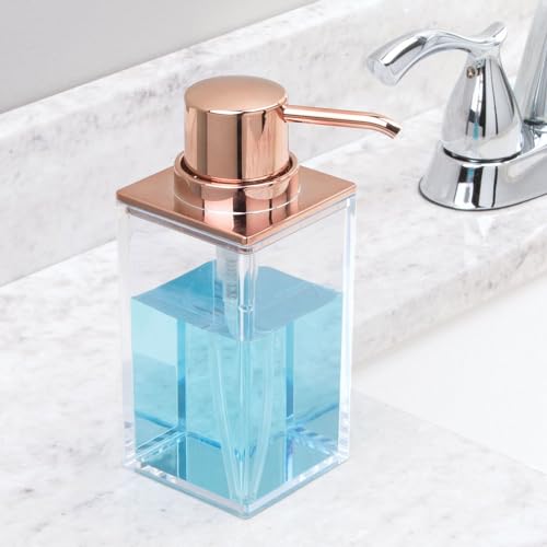 iDesign Soap Dispenser Pump, The Clarity Collection – 10oz, 2.5 x 3.75 x 6.08”, Clear & Rose Gold