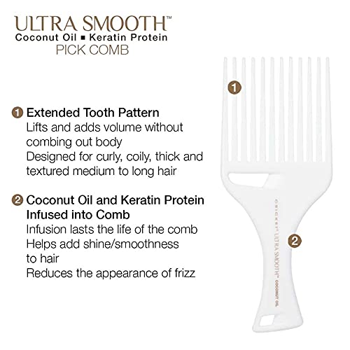 Ultra Smooth Coconut Hair Pick Comb for Curly, Thick, Medium to Long Hair Anti-Frizz Lifting and Volume Comb with Coconut Oil and Keratin Protein Infused Plastic