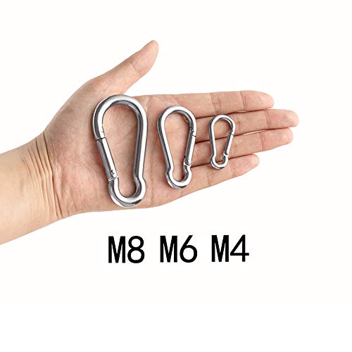 Carabiner Clip, Spring Snap Hooks, Heavy Duty Stainless Steel 304 Hooks, Swing Set Kit for Gym,Camping,Swing,Leash Dog, Rope Connected/M6 4Pack