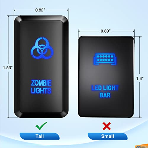 Zombie Lights Push Button Switch 12V ON Off Switch with Connector Wire Kit 1.54 x 0.83 Replacement for Toyota Tacoma Tundra 4Runner FJ Cruiser Hilux Fortuner, 2 Years Warranty, 90183B,Blue