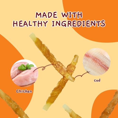 Rawhide Free Treats for Dogs, Chicken Wrapped Cod Sticks Dog Treats, Soft Chewy Treats for Training Rewards, 10.6 oz (Chicken)